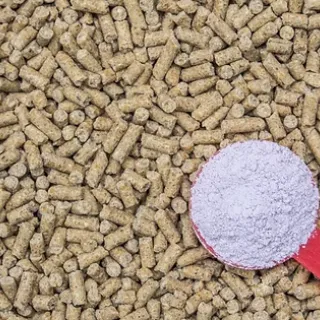 Animal feed with a spoonful of additive powder